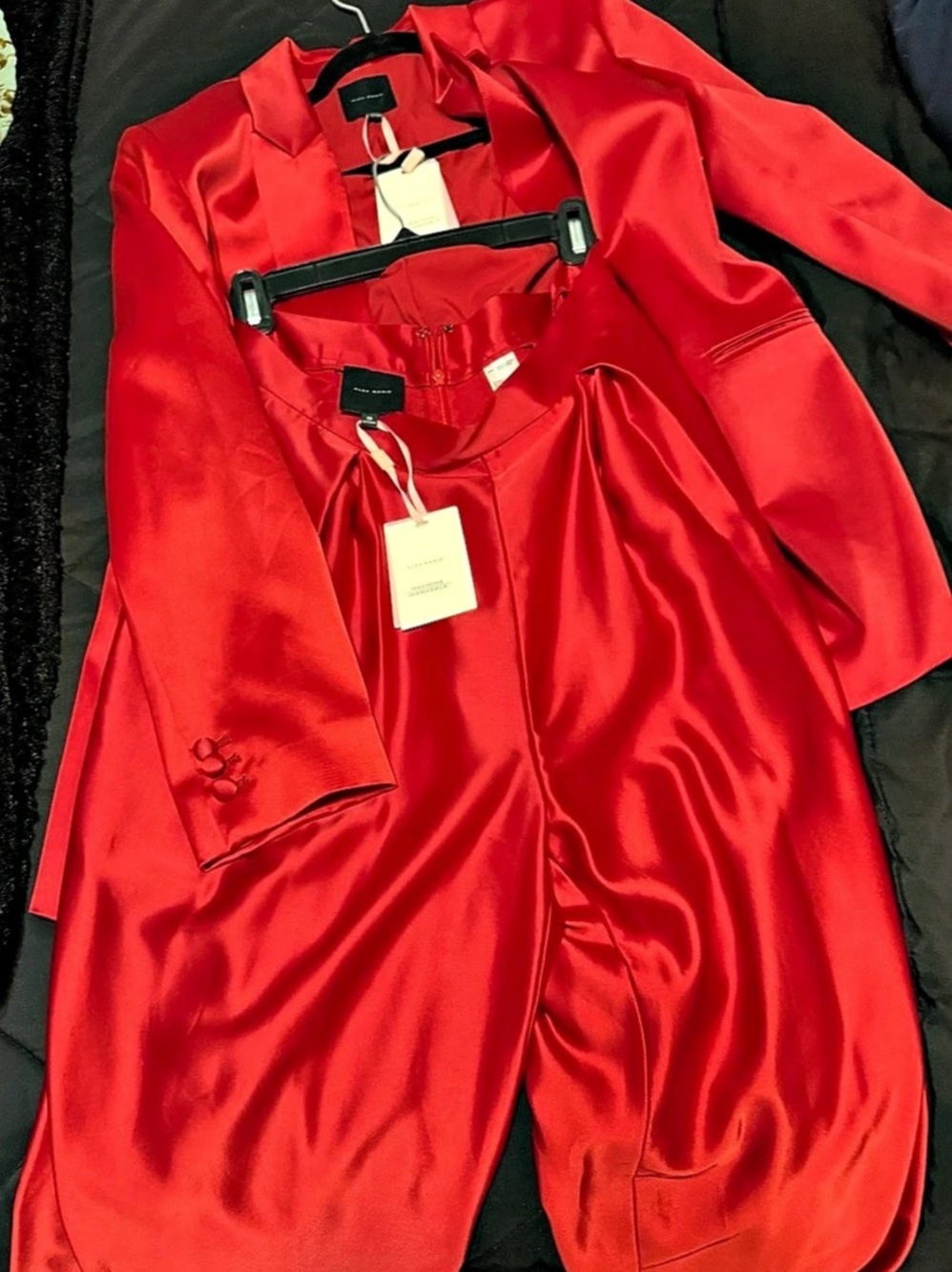 ANINE BING Red Satin Blazer and pants suit